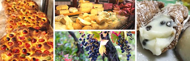 Gastronomy Cycling Tours in Italy featuring traditional Italian food, local cheeses, olive oil, fresh bread and regional specialties along scenic cycling routes